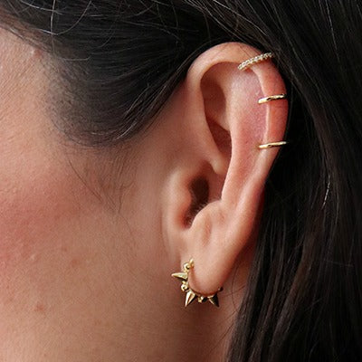 pendiente falso o ear cuff de 3 aros en 1 confeccionado en plata de ley con circonitas para llevar sin agujero