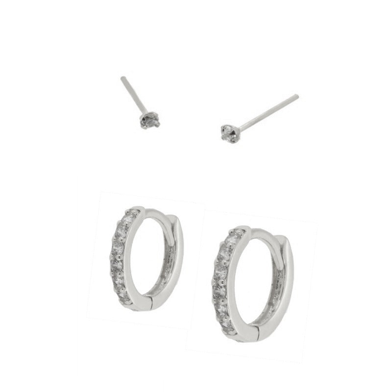 combinación de pendientes de aro para piercing en plata de ley con baño de oro 18 kialtes y circonitas