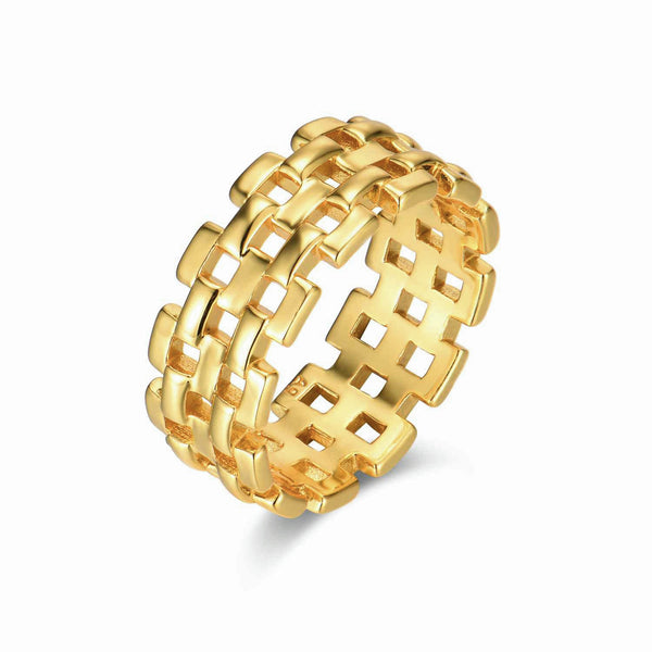 anillo MEÑIQUE dorado estilo años 90 y resistente al agua. está confeccionado en cadena de acero hipoalergénico con baño de oro. Gold plated stainless steel waterproof chain ring