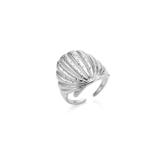 anillo ajustable para verano en forma de concha. Puedes elegirlo en dorado o plateado y es resistente al agua. está confeccionado en acero hipoalergénico e inoxidable. Gold plated stainless steel adjustable waterproof shell ring. talla única ajustable. 