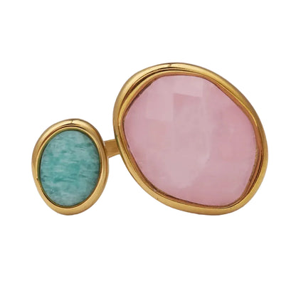 anillo ajustable,grande, dorado y resistente al agua ideal para  completar look de nvitada a bodas, bautizos y comuniones. está confeccionado en acero hipoalergénico y piedra natural y es la idea de regalo perfecto para el día de la madre o amigo invisible. Gold plated stainless steel adjustable waterproof ring