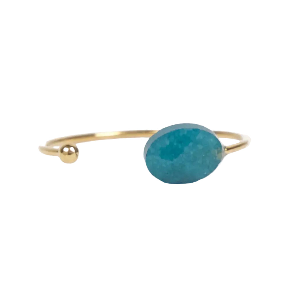 anillo ajustable de acero inoxidable dorado con piedra natural: rodocrosita, amatista, ágata roja, amazonita, AVENTURINA VERDE, apatita azul o piedra africana. Son talla única. Ideales como regalo a adolescentes. 