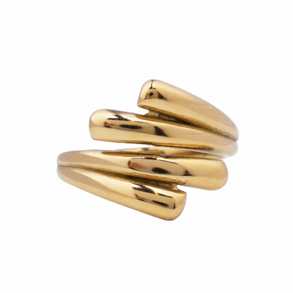 anillo boho ajustable,grande, dorado y resistente al agua ideal para  completar look de Invitada a bodas, bautizos y comuniones. está confeccionado en acero hipoalergénico y es la idea de regalo perfecto para el día de la madre o amigo invisible. Gold plated stainless steel adjustable waterproof ring
