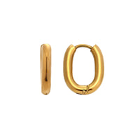 aro pequeño ovalado en acero hipoalergenico con baño de oro. Gold plated stainless steel small oval hoop earrings