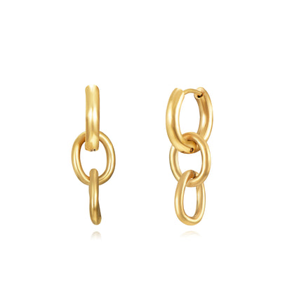 pendientes de aro 2 en 1 desmontables con colgante de eslabones. Son de acero hipoalergénico y resistentes al agua. Color dorado. 