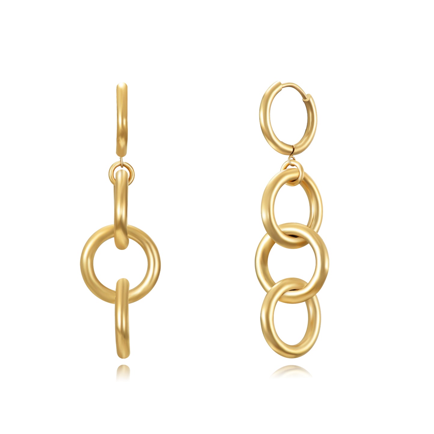 pendientes de aro 2 en 1 desmontables con colgante de eslabones. Son de acero hipoalergénico y resistentes al agua. Color dorado. 