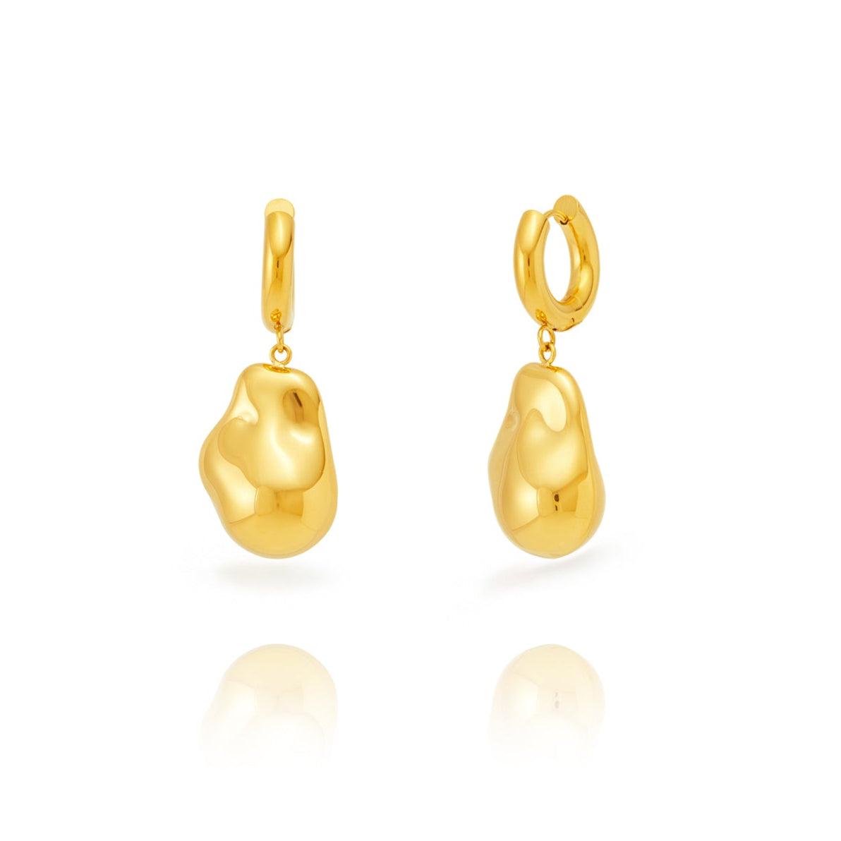 Pendientes de aro con colgante grande de piedra en dorado o plateado. Son de acero hipoalergenico, resistente al agua y no pesan. Perfectos para looks de noche y de día, para fiestas y trabajar