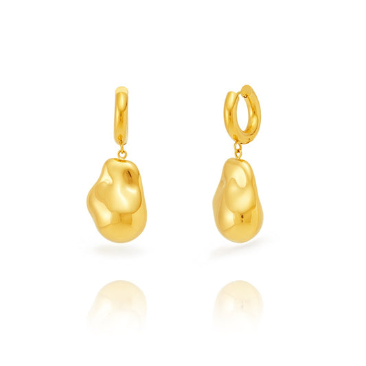 Pendientes de aro con colgante grande de piedra en dorado o plateado. Son de acero hipoalergenico, resistente al agua y no pesan. Perfectos para looks de noche y de día, para fiestas y trabajar