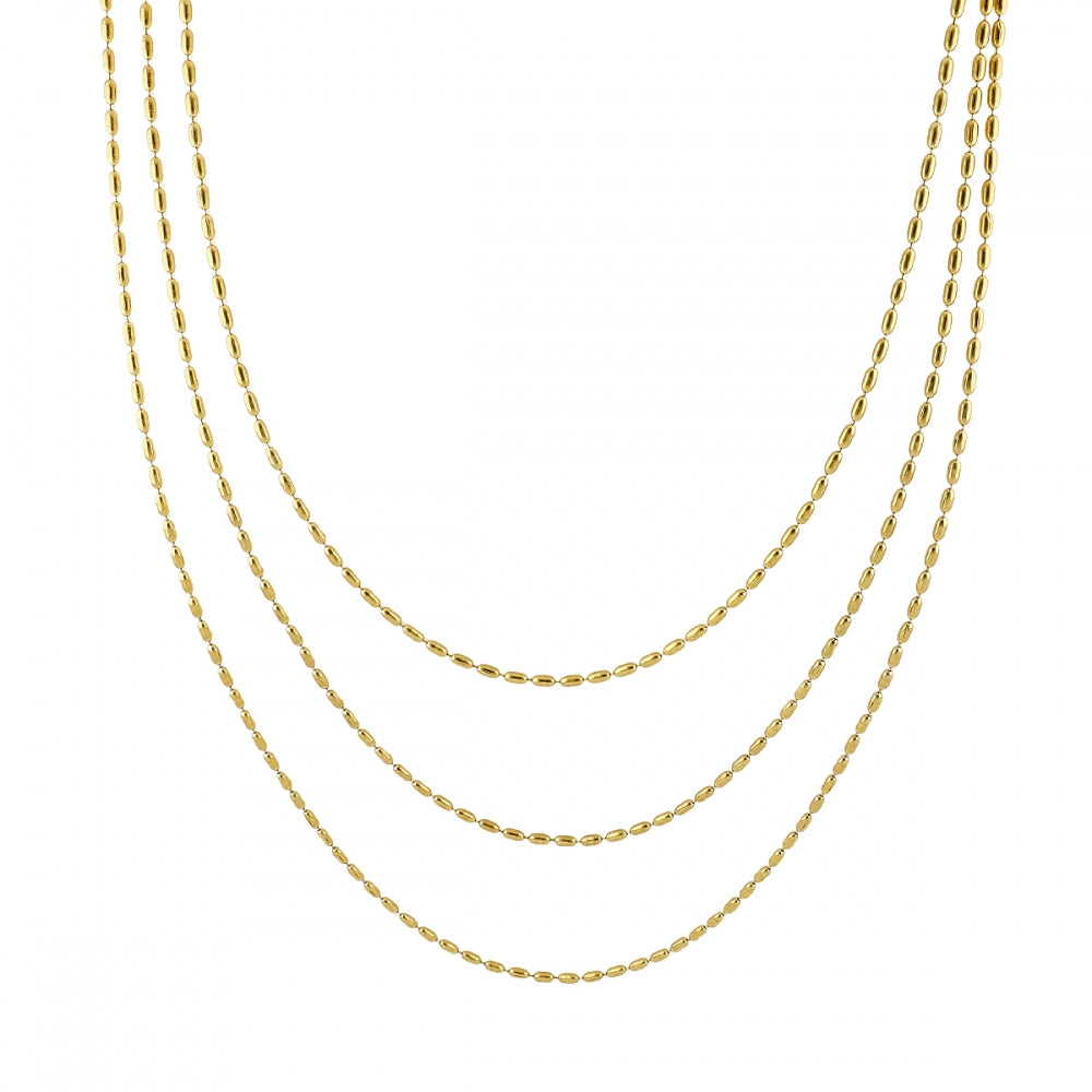 Collar boho de tres cadenas juntas en acero hipoalergénicos resistente al agua. Son 3 collares en 1.
