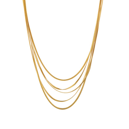 collar triple boho para adolescente o mujer joven que lleve escote palabra de honor, escote en v o escote pronunciado. es de 3 cadenas con bolitas. ideal para looks de noche o de fiesta. Es de acero hipoalergénico dorado o plateado y resistente al agua