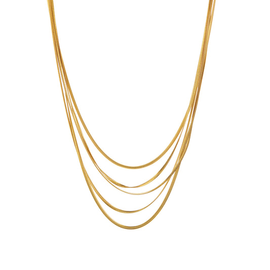 collar triple boho para adolescente o mujer joven que lleve escote palabra de honor, escote en v o escote pronunciado. es de 3 cadenas con bolitas. ideal para looks de noche o de fiesta. Es de acero hipoalergénico dorado o plateado y resistente al agua