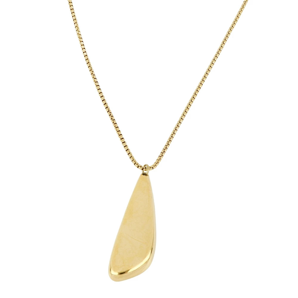 collar minimalista largo con colgante geométrico de acero hipoalergénico resistente al agua. Acabados en dorado y plateado. gOLD PLATED stainless steel oval pendant long necklace.