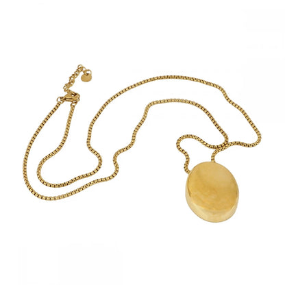 collar minimalista largo con colgante oval de acero hipoalergénico resistente al agua. Acabados en dorado y plateado. gOLD PLATED stainless steel oval pendant long necklace.
