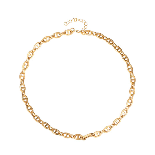 collar dorado o plata de eslabón grueso tipo calabrote o ancla confeccionado en acero hipoalergénico resistente al agua. Perfecto para llevar con looks de trabajo a la oficina o para regalar por el día de la madre