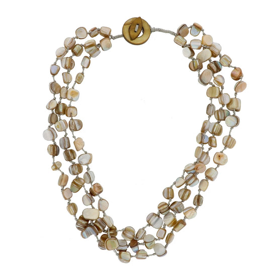 collar con cuentas de nácar beige o marron claro para mujer