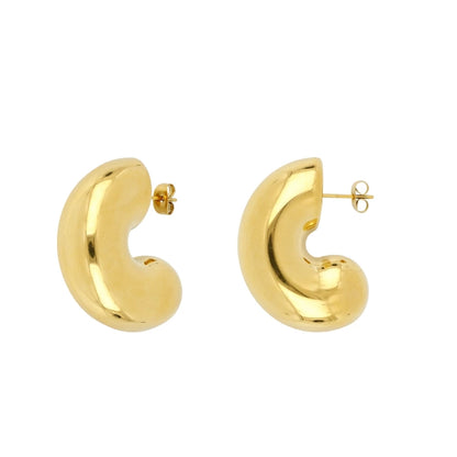 pendientes dorados tipo aro criolla gruesos. Son de acero quirurgico e hipoalergénico, resistentes al agua. Big chunky gold plated stainless steel hoop earrings.