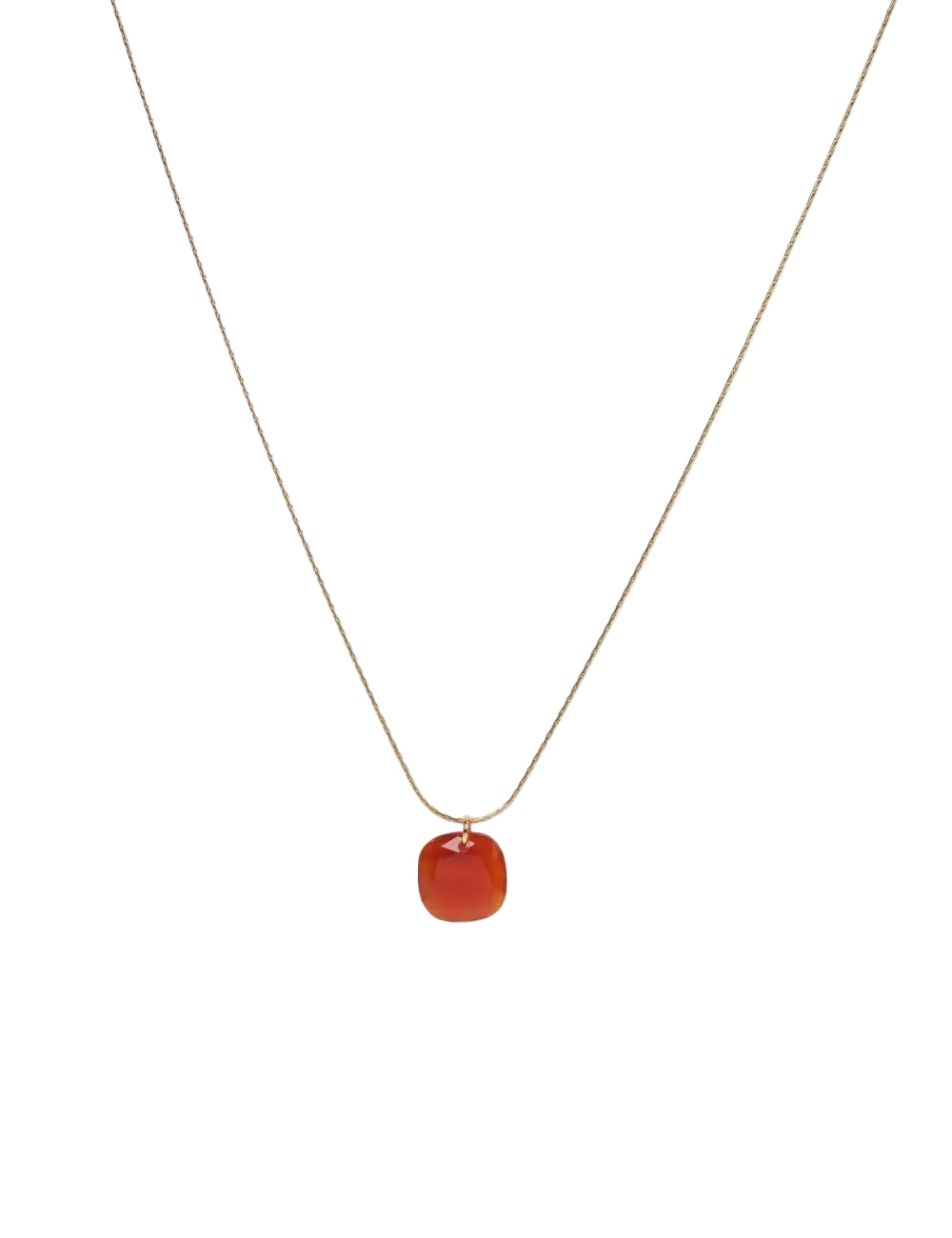cadena o collar boho con colgante de piedra natural agata roja hecho de acero hipoalergénico y resistente al agua. Es color oro. Gold plated stainless steel waterproof mineral pendant necklace