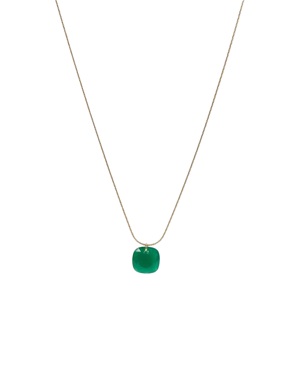 cadena o collar boho con colgante de piedra natural ágata verde hecho de acero hipoalergénico y resistente al agua. Es color oro. Gold plated stainless steel waterproof mineral pendant necklace