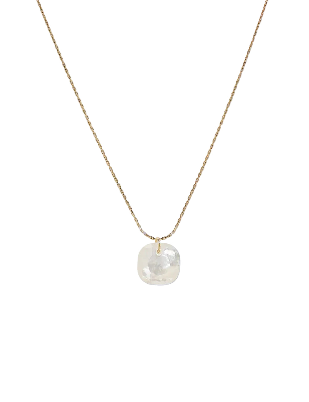 cadena o collar boho con colgante de piedra natural nácar hecho de acero hipoalergénico y resistente al agua. Es color oro. Gold plated stainless steel waterproof mineral pendant necklace