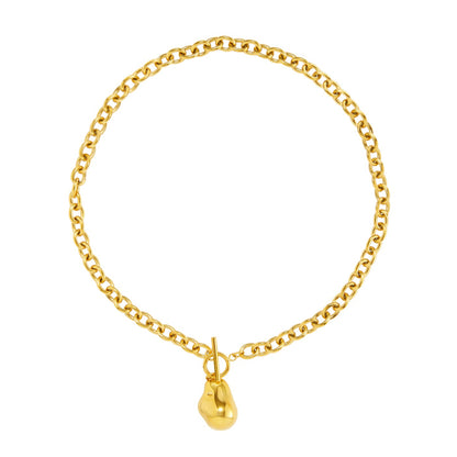 collar dorado o plata de eslabón grueso o gordo confeccionado en acero HIPOALERGÉNICO y resistente al agua. Tiene un colgante en forma de piedra. 