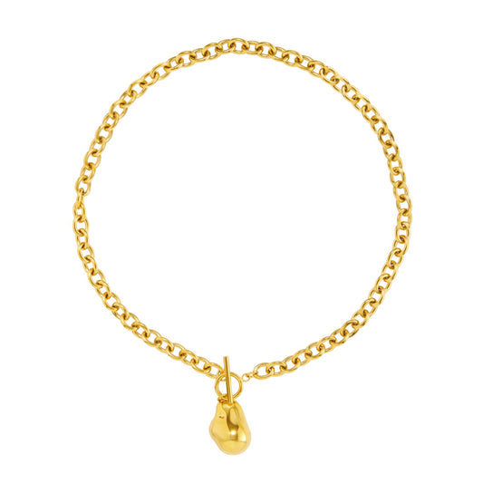 collar dorado o plata de eslabón grueso o gordo confeccionado en acero HIPOALERGÉNICO y resistente al agua. Tiene un colgante en forma de piedra. 