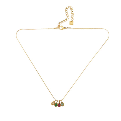 gargantilla boho fina con colgantes muticolor de cristal. Es de acero hipoalergénico y resistente al agua.
