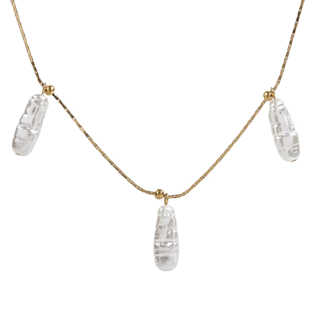 collar o gargantilla de acero dorado hipoalergénico con imitación de perlas. es DE ACERO HIPOALERGÉNICO Y RESISTENTE AL AGUA. sON UNos collares DE PERLAS PEQUEÑAS Y FINAS PAR REGALAR EN EL DÍA DE LA MADRE, DE AMIGO INVISIBLE O PARA UNA PRIMERA COMUNIÓN.