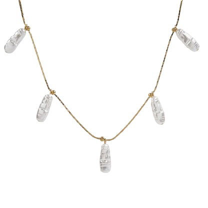 collar o gargantilla de acero dorado hipoalergénico con imitación de perlas. es DE ACERO HIPOALERGÉNICO Y RESISTENTE AL AGUA. sON UNos collares DE PERLAS PEQUEÑAS Y FINAS PAR REGALAR EN EL DÍA DE LA MADRE, DE AMIGO INVISIBLE O PARA UNA PRIMERA COMUNIÓN.