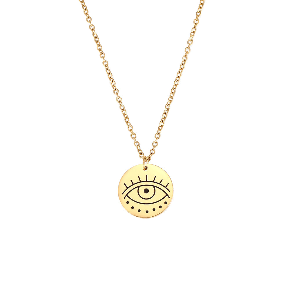 Gargantilla de verano con medalla del ojo turco o de horus. Es un amuleto de acero hipoalergénico dorado resistente al agua. Gold plated stainless steel evil eye pendant necklace
