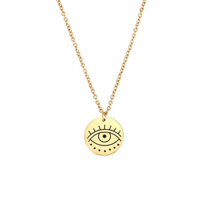 Gargantilla de verano con medalla del ojo turco o de horus. Es un amuleto de acero hipoalergénico dorado resistente al agua. Gold plated stainless steel evil eye pendant necklace