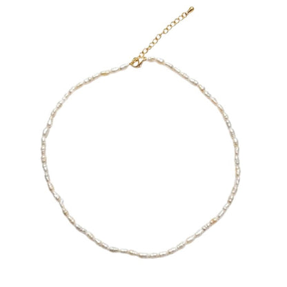 GARGANTILLA DE PERLA DE ARROZ CULTIVADA. es DE ACERO HIPOALERGÉNICO Y RESISTENTE AL AGUA. sON UNos collares DE PERLAS PEQUEÑAS Y FINAS PAR REGALAR EN EL DÍA DE LA MADRE, DE AMIGO INVISIBLE O PARA UNA PRIMERA COMUNIÓN.