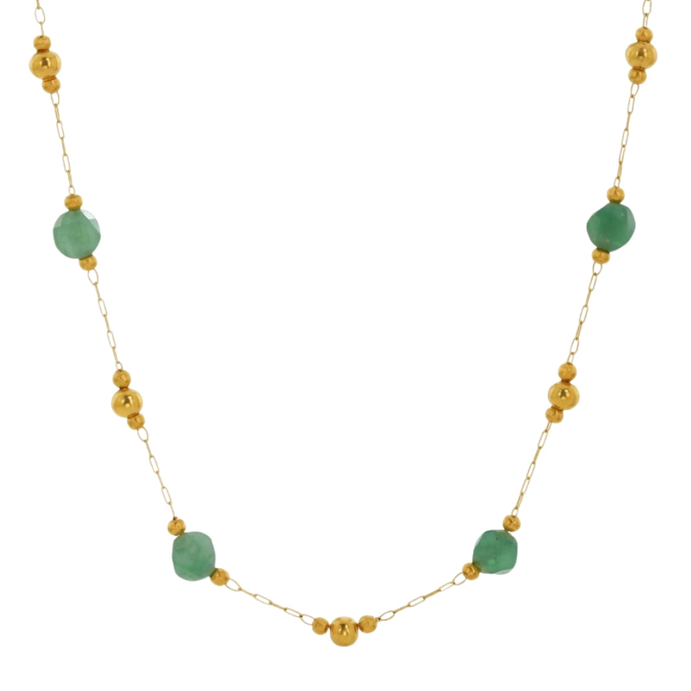 collar o gargantilla boho de acero hipoalergenico resistente al agua. tiene piedras naturales rodocrosita, aventurina, espinela y esta bañada en oro. Gold plated stainless steel turquoise and coral bead waterproof necklace