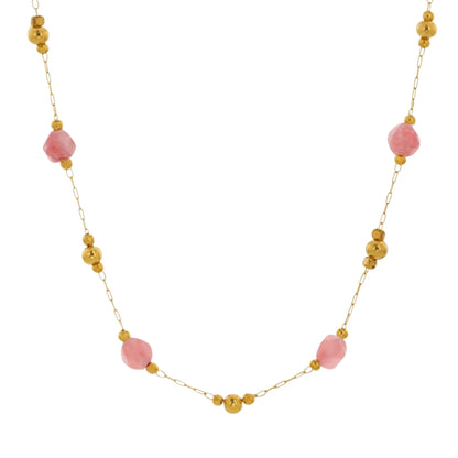 collar o gargantilla boho de acero hipoalergenico resistente al agua. tiene piedras naturales rodocrosita, aventurina, espinela y esta bañada en oro. Gold plated stainless steel turquoise and coral bead waterproof necklace