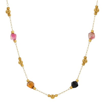 collar o gargantilla boho de acero hipoalergenico resistente al agua. tiene piedras naturales rodocrosita, aventurina, espinela y esta bañada en oro. Gold plated stainless steel turquoise and coral bead waterproof necklace