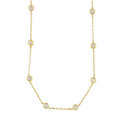 gargantilla de plata de ley con circonitas en círculo tipo punto de luz. Acabados en plata rodiada y baño de oro 18 kilates. Hipoalergénica. 