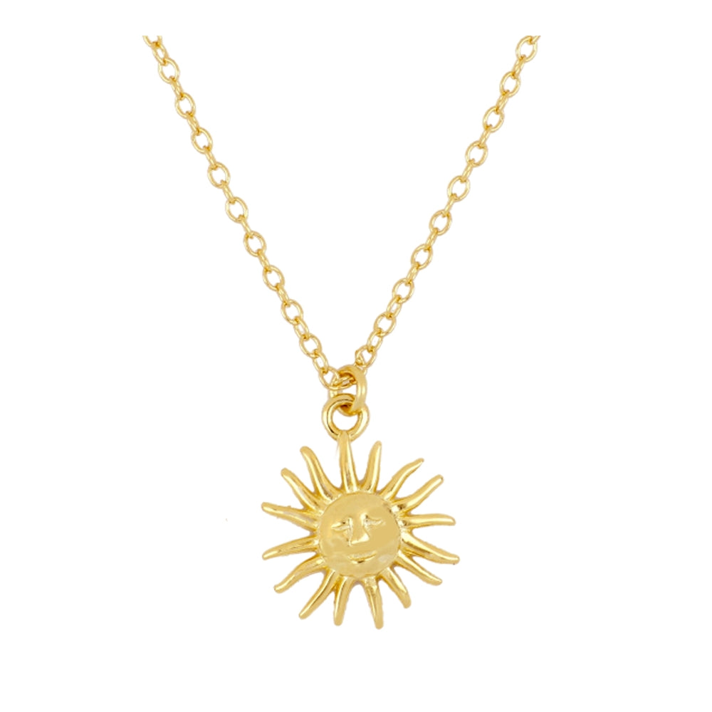 gargantilla con sool colgante para verano. El material es plata rodiada o con baño de oro 18 kilates. gold plated sterling silver sun pendant summer necklace