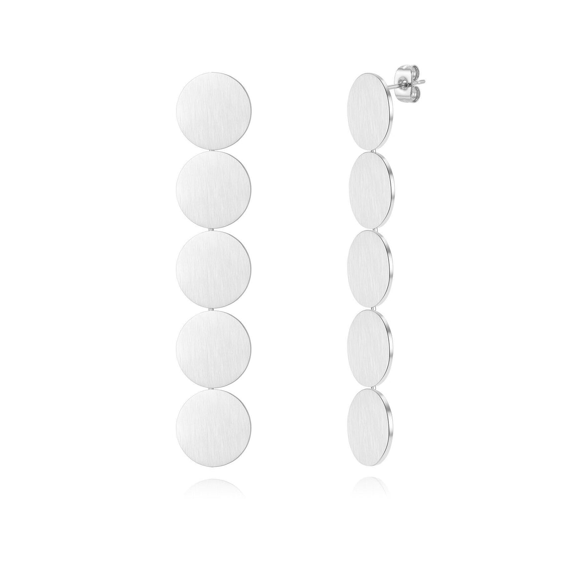 pendientes de fiesta largos con círculos en cadena, perfectos para una invitada a boda o evento. No pesan y son perfectos para lóbulo rasgado. Son hipoalergénicos y resistentes al agua. están en acabado plateado y dorado