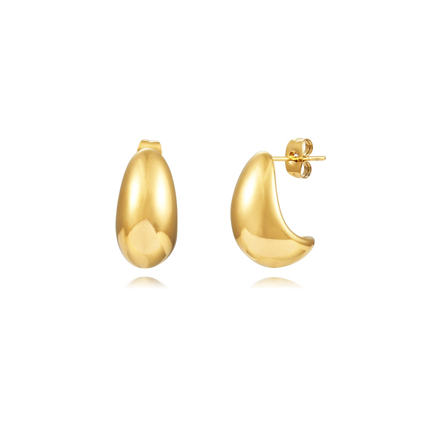 pendientes dorados tipo aro criolla gruesos. Son de acero quirurgico e hipoalergénico, resistentes al agua. 