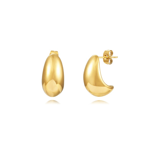 pendientes dorados tipo aro criolla gruesos. Son de acero quirurgico e hipoalergénico, resistentes al agua. 