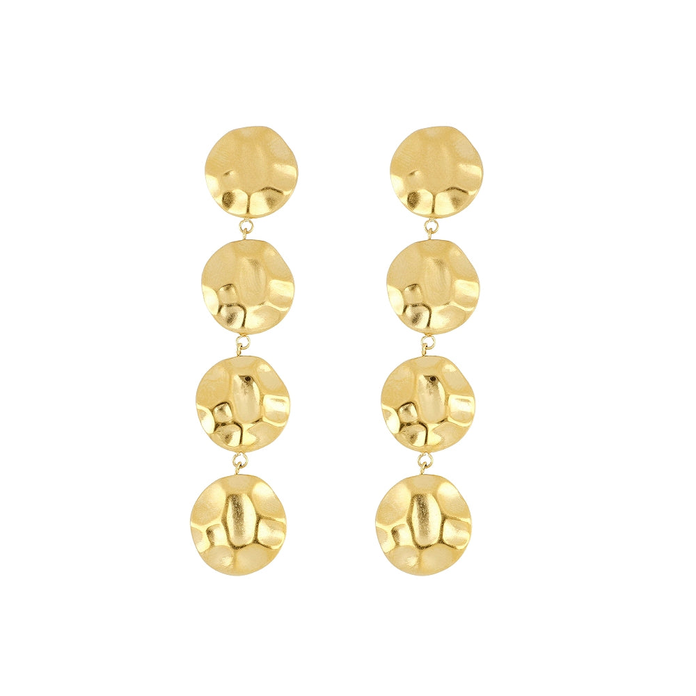 pendientes largos de fiesta con círculos martelé para una invitada a boda o evento de noche. son ligeros y No pesan. Son hipoalergénicos y resistentes al agua. Gold plated stainless steel long CHAIN earrings