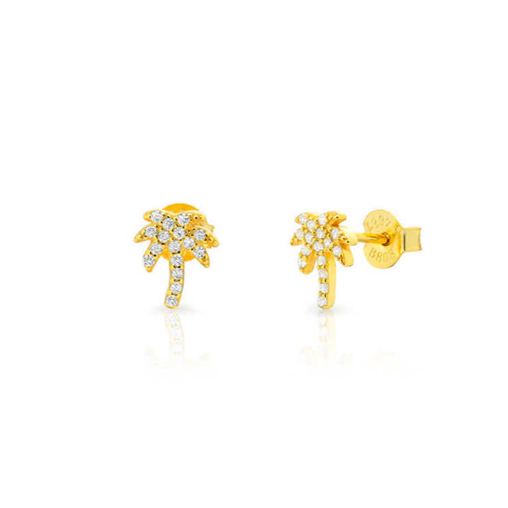 pendientes para verano de palmeras. Son perfectos para piercing y el material es de plata de ley con baño de oro 18 kilates. gold plated sterling silver sunglasses earrings