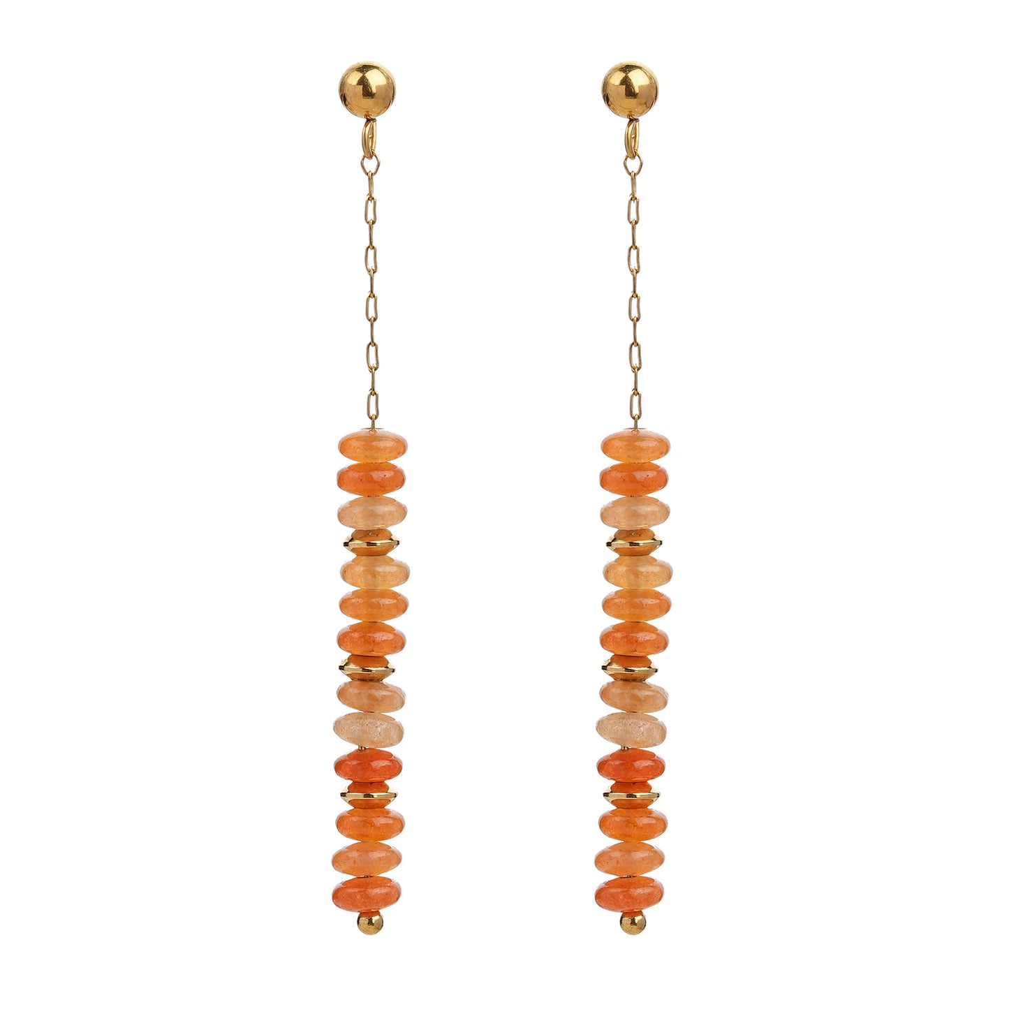 pendientes largos de estilo boho. son de acero quirúrgico, inoxidable, hipoalergénico y resistente al agua. Acabado dorado y cuentas de piedra natural como lapislázuli, aventurina roja o labradorita. Ideales para un look más hippy de noches de verano en la playa.