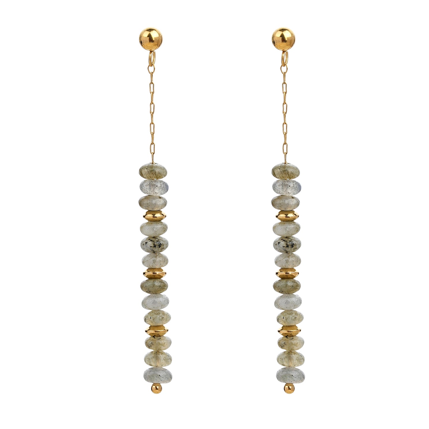 pendientes largos de estilo boho. son de acero quirúrgico, inoxidable, hipoalergénico y resistente al agua. Acabado dorado y cuentas de piedra natural como lapislázuli, aventurina roja o labradorita. Ideales para un look más hippy de noches de verano en la playa.