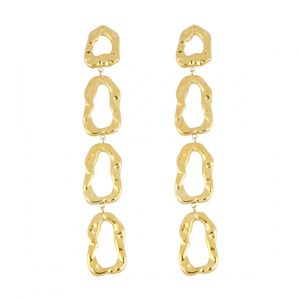 pendientes de largos de fiesta con ESLABONES GRUESOS martelé para una invitada a boda o evento. No pesan. Son hipoalergénicos y resistentes al agua. Gold plated stainless steel long CHAIN earrings