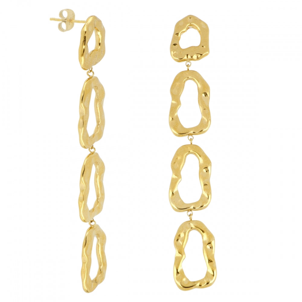 pendientes de largos de fiesta con ESLABONES GRUESOS martelé para una invitada a boda o evento. No pesan. Son hipoalergénicos y resistentes al agua. Gold plated stainless steel long CHAIN earrings