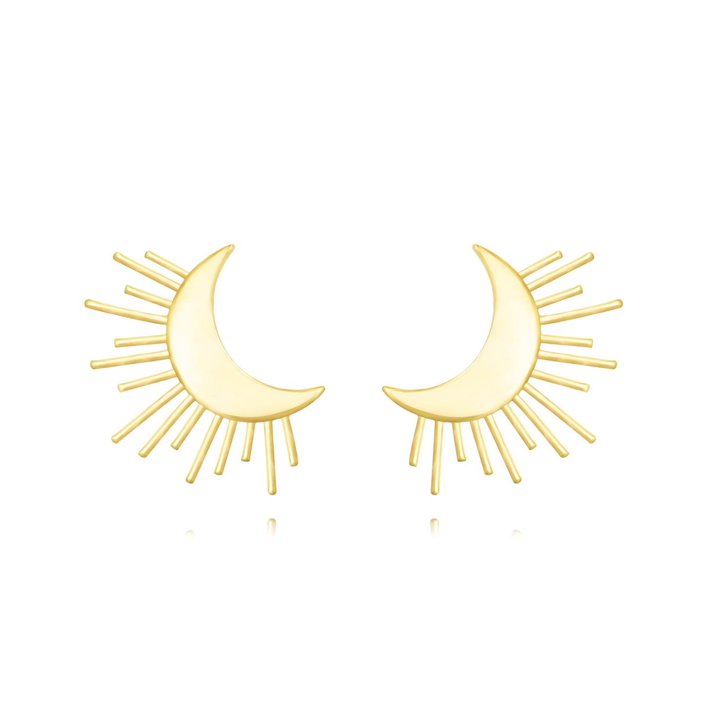 pendientes MEDIANOS para invitada a bodas o eventos en forma de luna y rayos de sol. Son de acero hipoalergenico y resistente al agua. Acabado en dorado. No pesan, son ligeros
