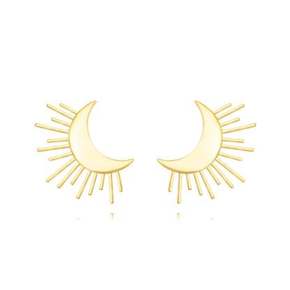 pendientes MEDIANOS para invitada a bodas o eventos en forma de luna y rayos de sol. Son de acero hipoalergenico y resistente al agua. Acabado en dorado. No pesan, son ligeros