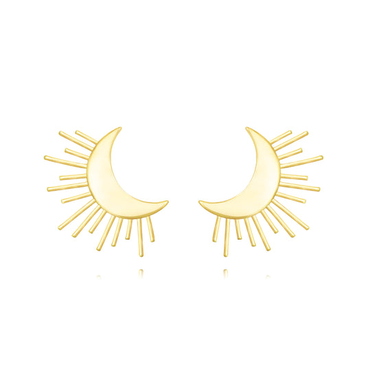 pendientes MEDIANOS para invitada a bodas o eventos en forma de luna y rayos de sol. Son de acero hipoalergenico y resistente al agua. Acabado en dorado. No pesan, son ligeros