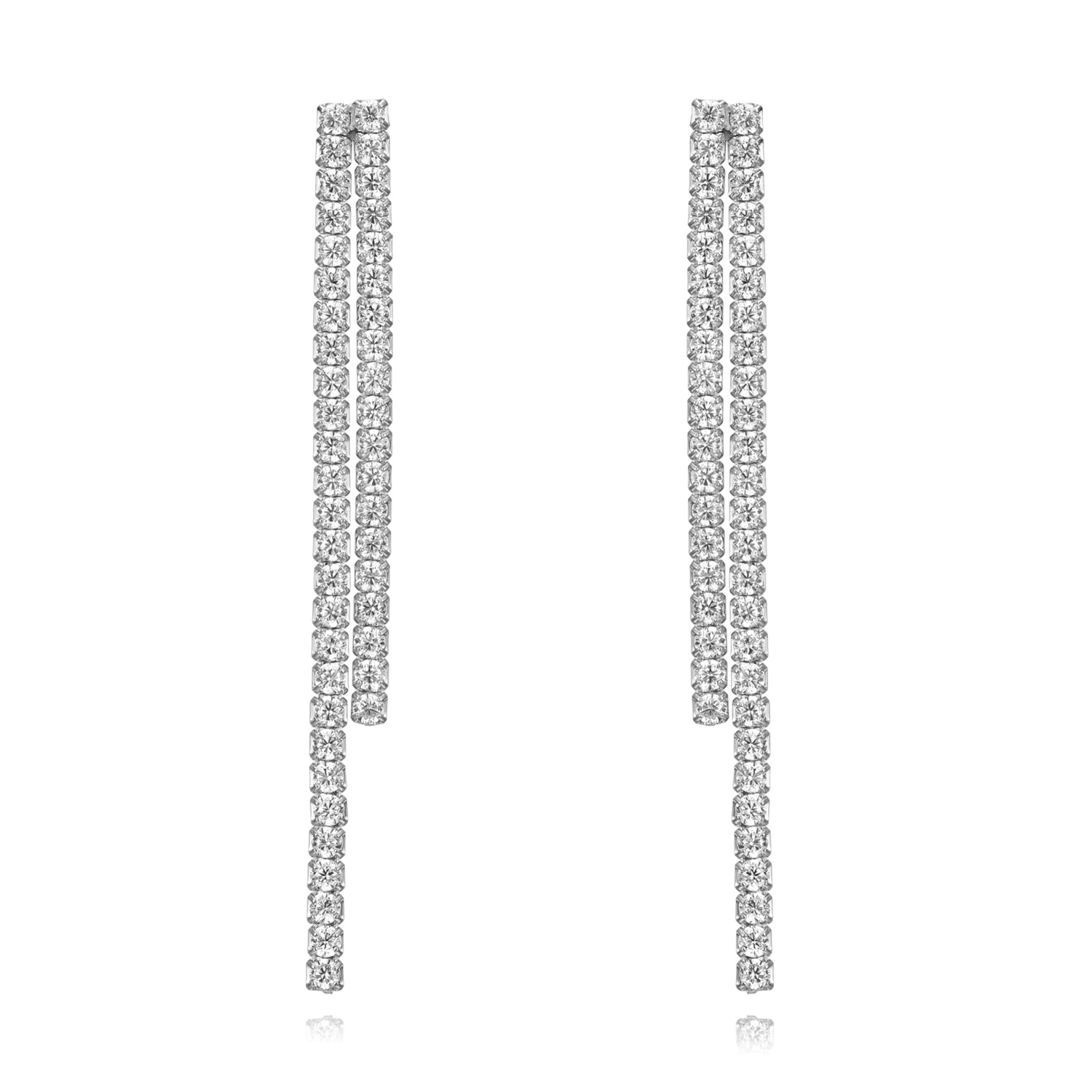 pendientes de fiesta largos con brillantes tipo tenis con estrella o sol. es de plata de ley con baño de oro 18 kilates. gold plated sterling silver long zircon tennis chain holiday earrings