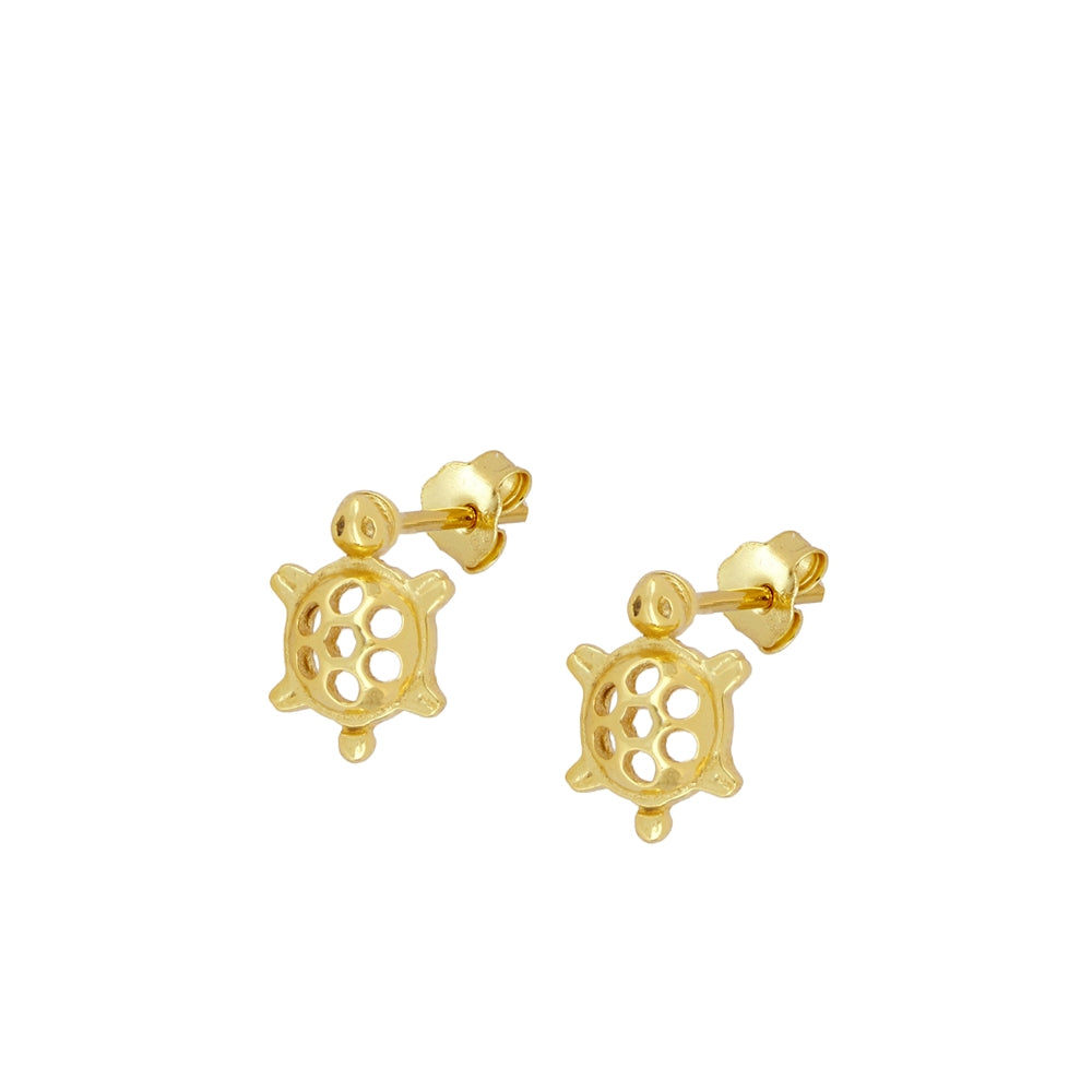 pendientes para piercing con tortuga de plata de ley con baño de oro 18 kilates. Perfectos para niña. gold plated sterling silver turtle earrings